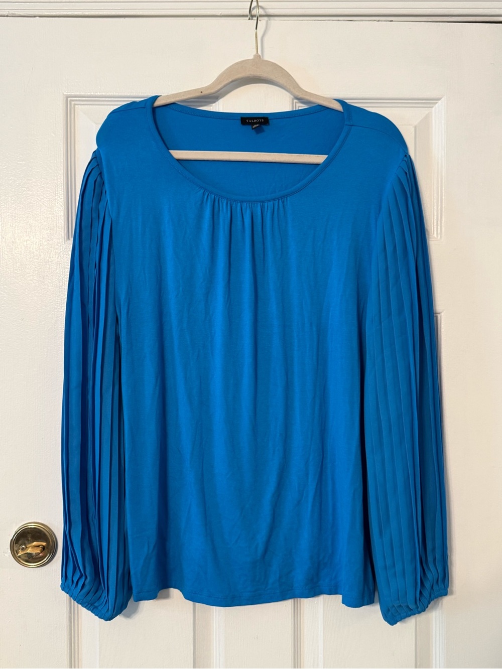 Talbots Bright Blue Pleated Long-Sleeve Top